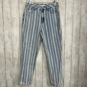 PacSun Blue White Stripe High Rise Slim Fit Cotton Mom Jeans 27